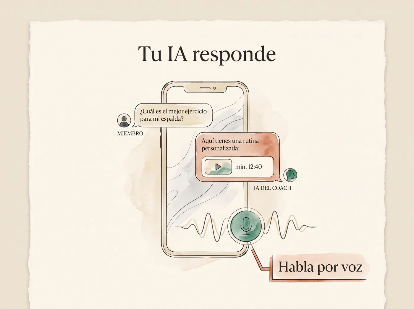 Ilustración de la IA del coach respondiendo en el móvil